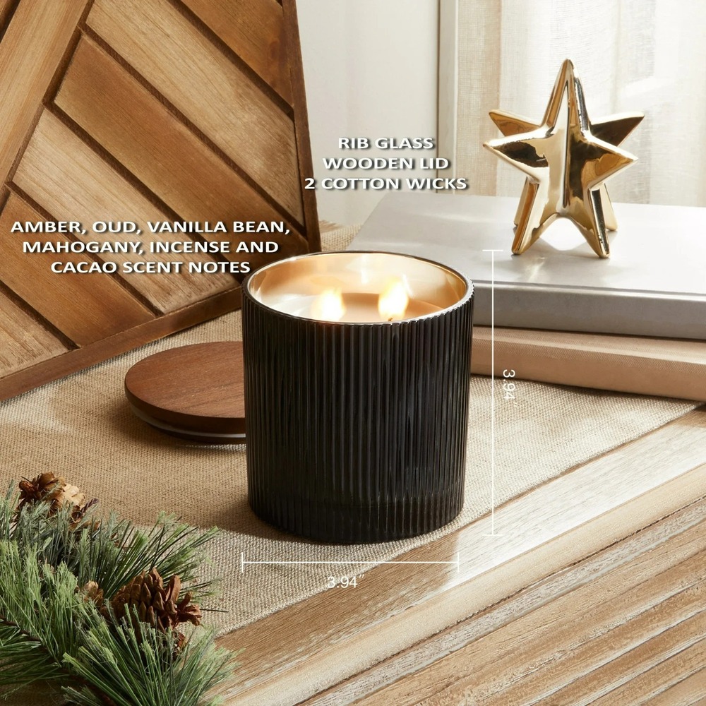 Better Homes & Gardens Warm Leathered Amber Scented 2-Wick Glass Jar Candle 12oz - Picture 3 of 3